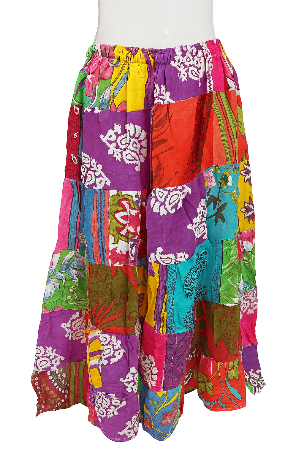 Boho Patchwork Cotton Maxi Skirt – Multicolor