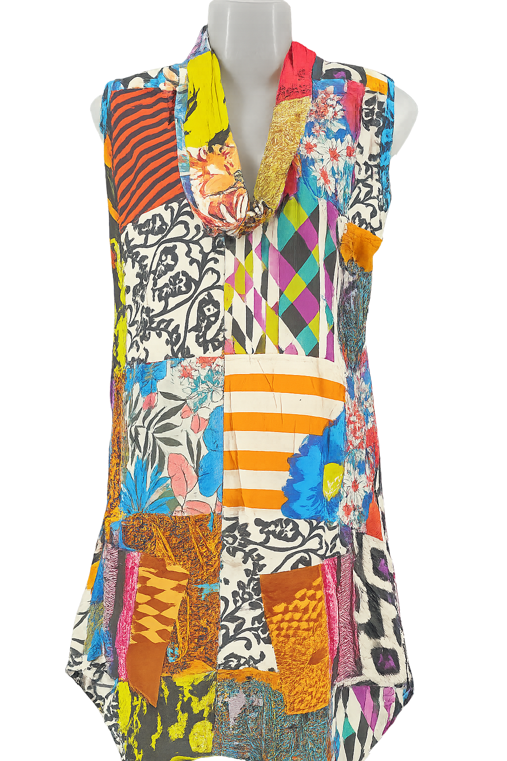 Women's Multicolor Cotton Patchwork Sleeveless Tunic – Boho Style