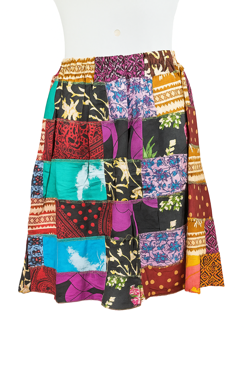 Boho Patchwork Cotton Skirt – Multicolor