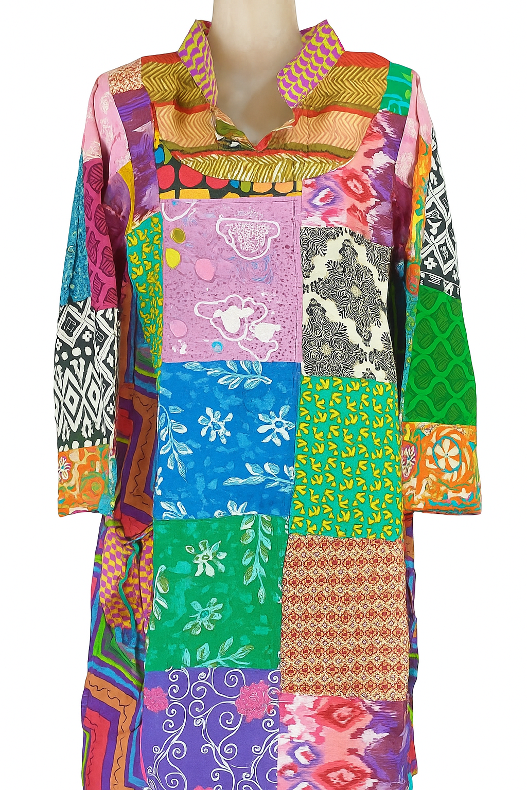 Multicolor Cotton Patchwork Tunic Dress – Earth Co.