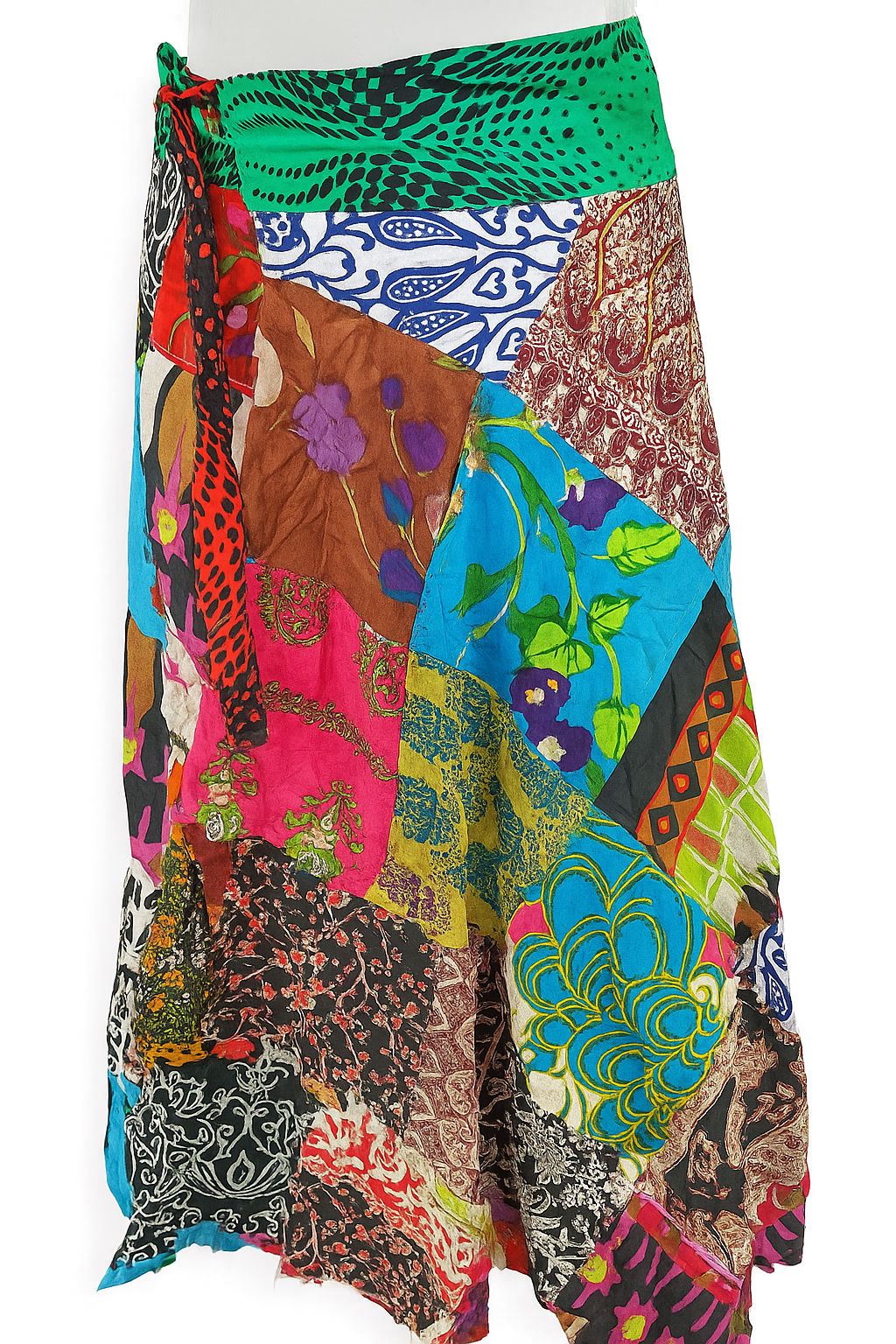 Bohemian Patchwork Wrap Skirt – Multicolor Midi Skirt for Women