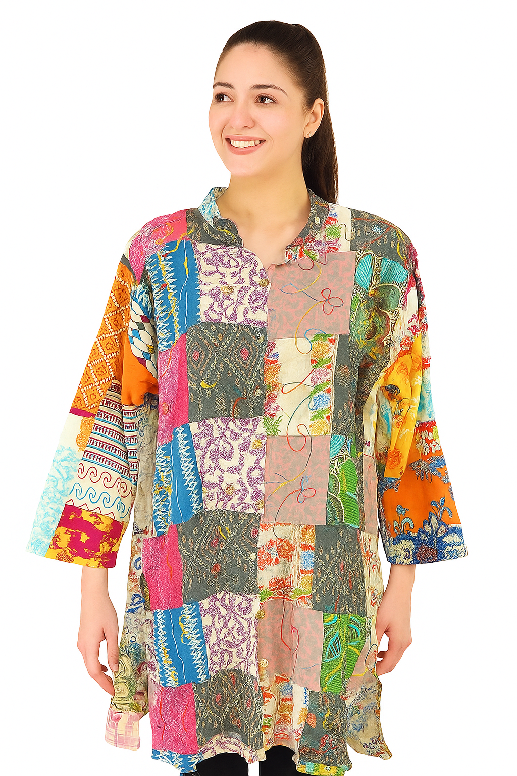 Patchwork Cotton Tunic – Vibrant Multicolor Long Kurti