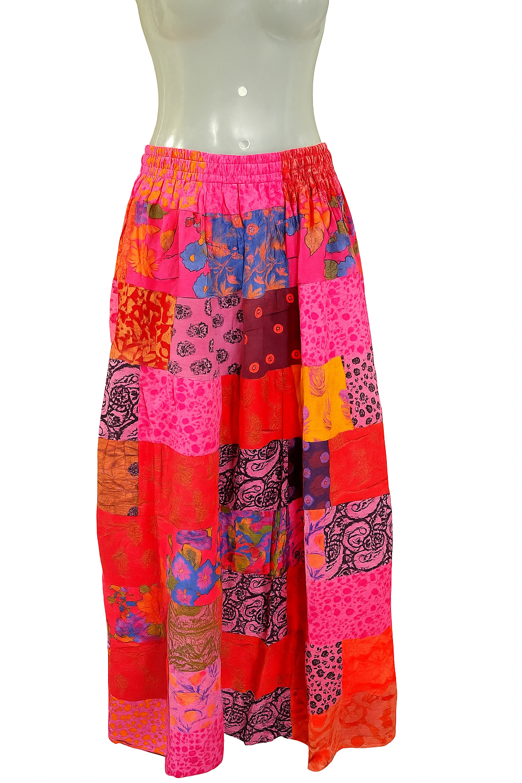 Vibrant Patchwork Maxi Skirt – Boho Casual Wear