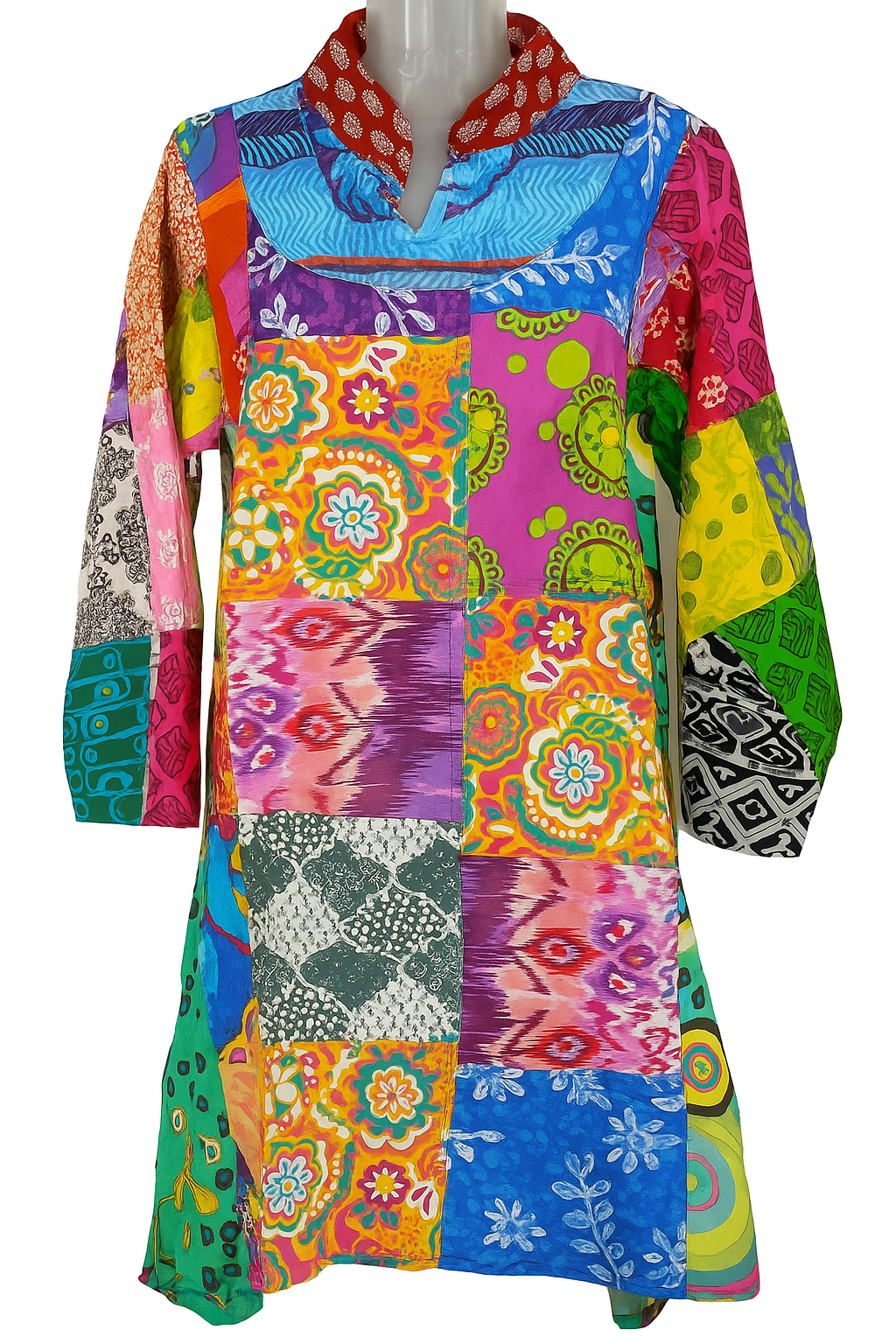 Vibrant Patchwork Cotton Tunic – Multicolor Boho Kurti