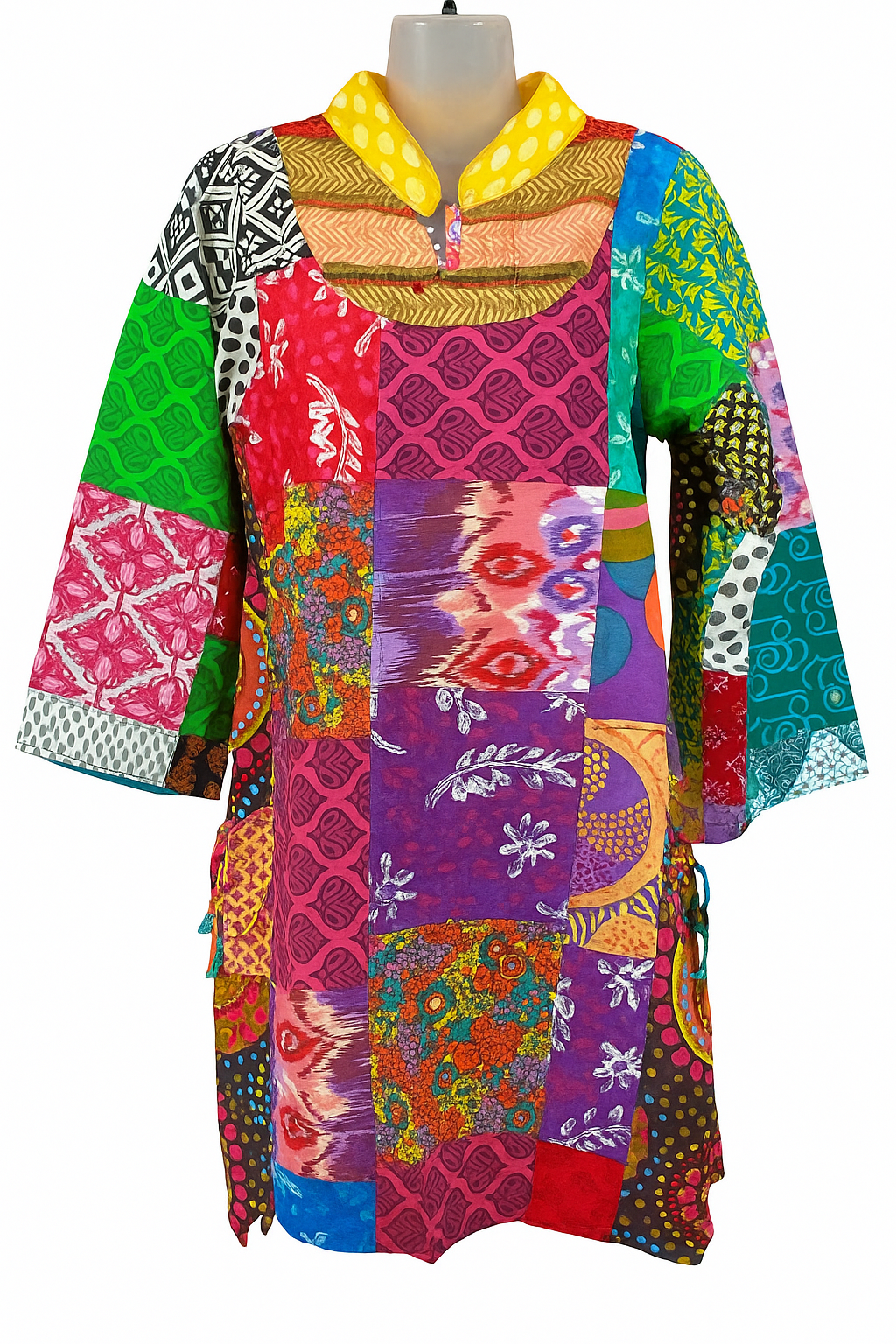 Vibrant Patchwork Cotton Tunic Dress – Multicolor Bohemian Style