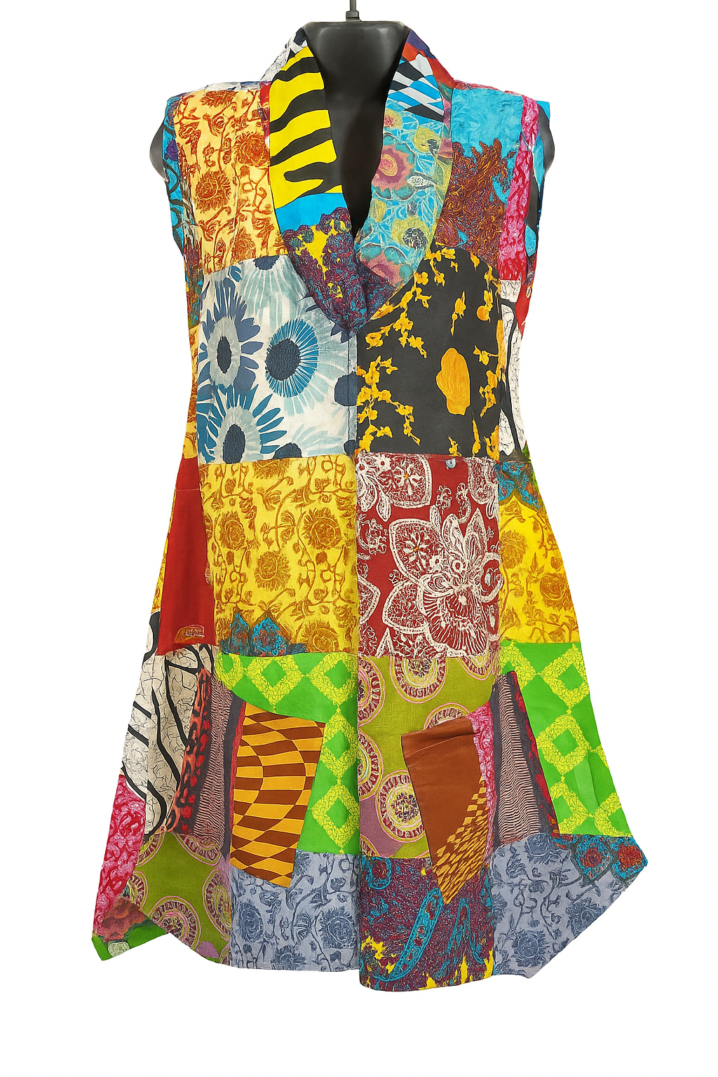 Colorful Patchwork Sleeveless Tunic Dress – Bohemian Style Summer Dress
