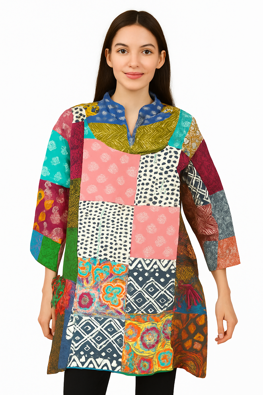 Women's Multicolor Patchwork Cotton Tunic – Earth Co.