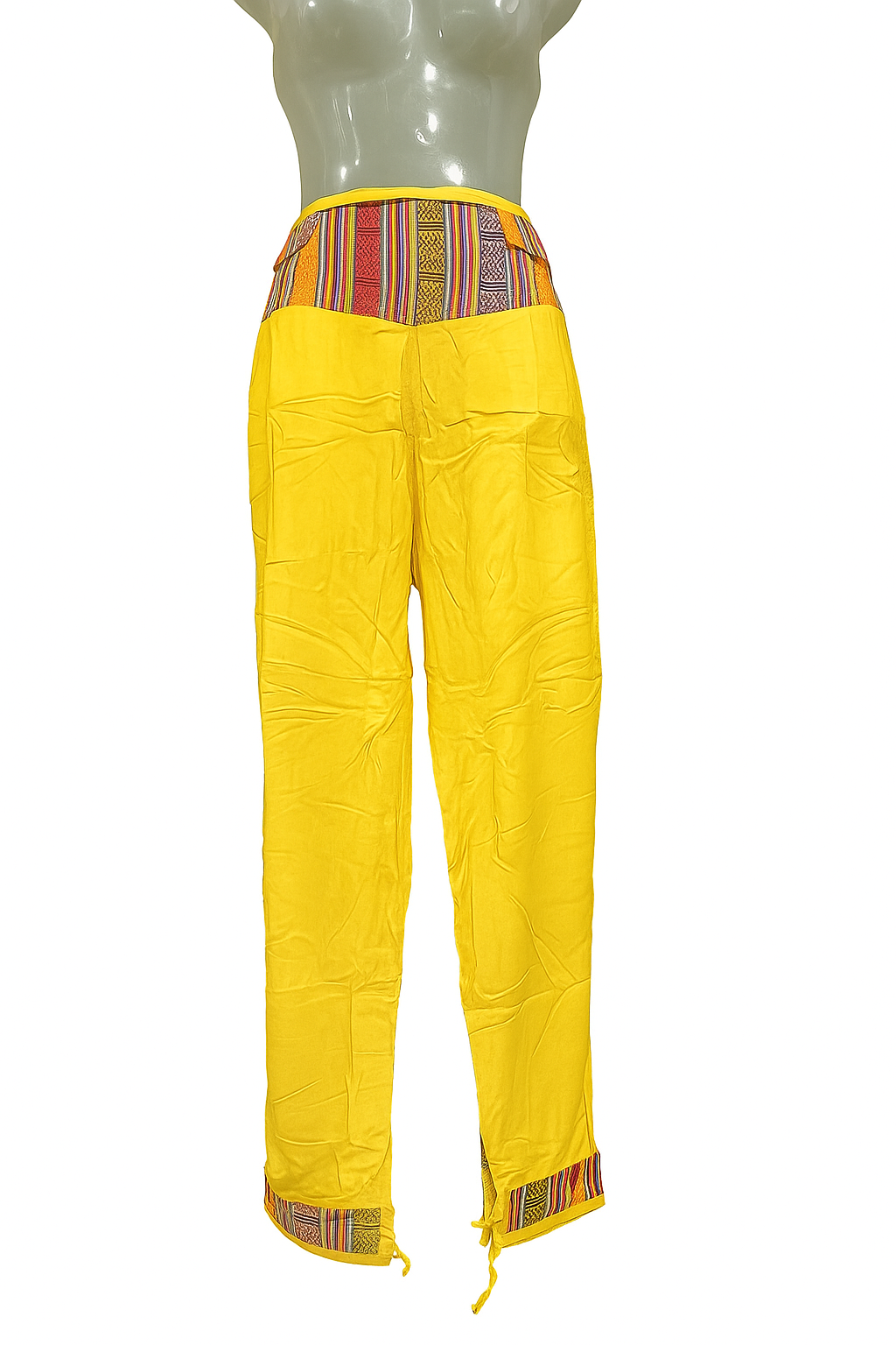 Vibrant Yellow Ethnic Patterned Cotton Pants for Women