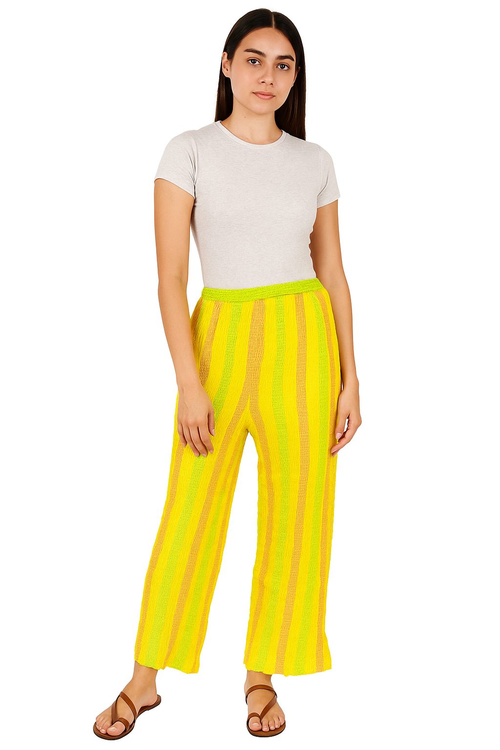 Women's Crinkle Cotton Striped Lounge Pants