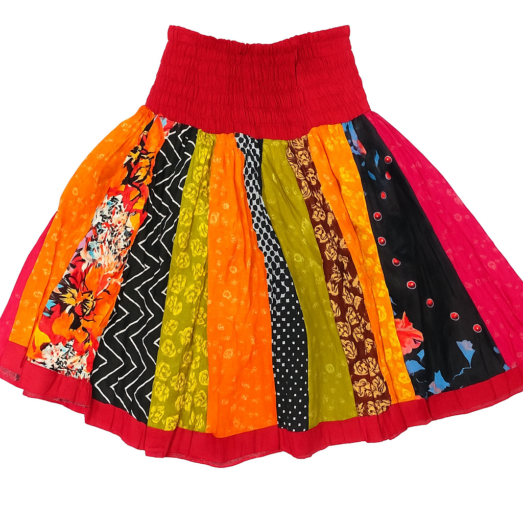 Kids’ Multicolor Patchwork Cotton Skirt – Boho Style