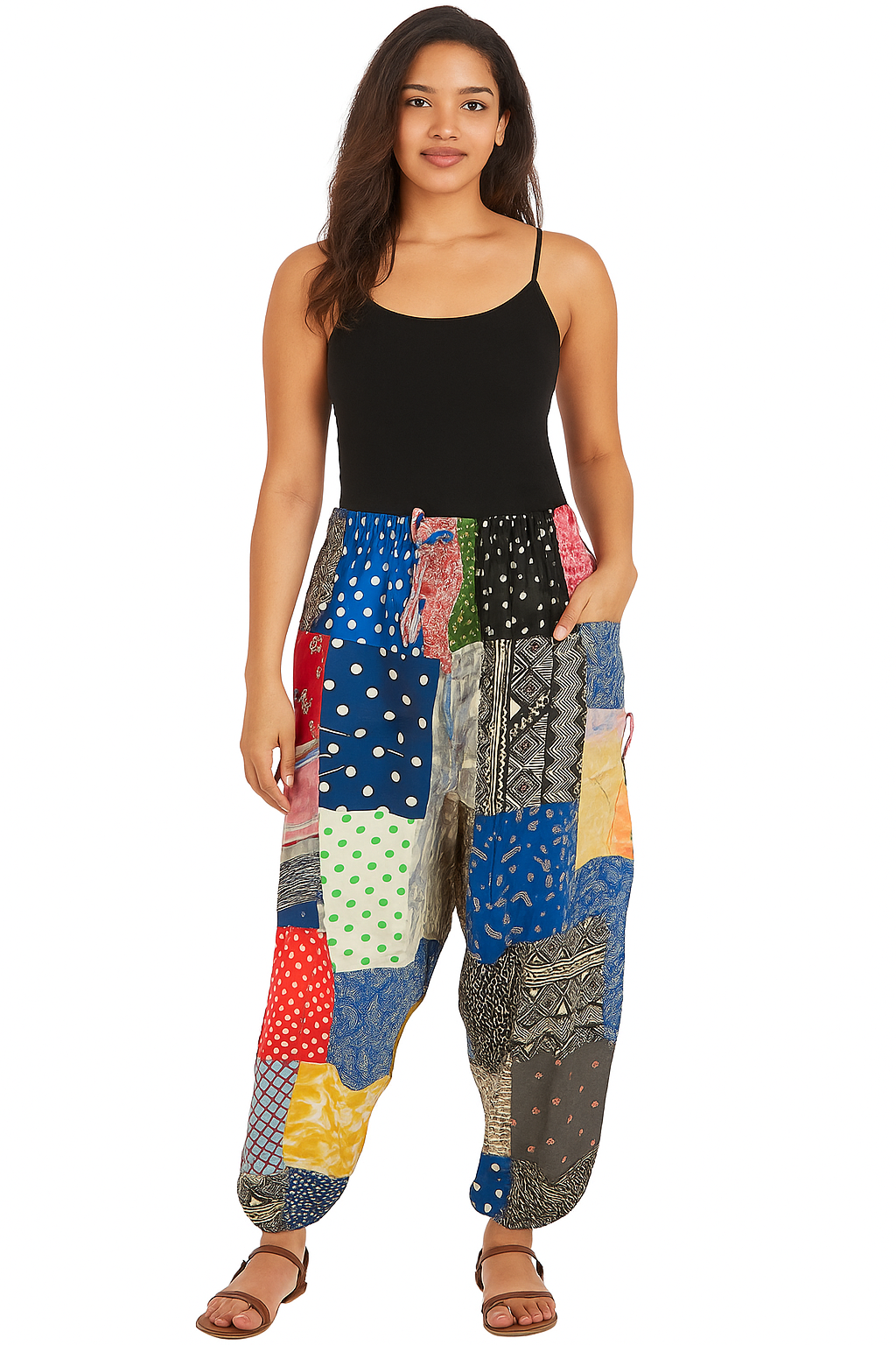 Boho Patchwork Harem Pants – Multicolor Cotton Unisex Trousers