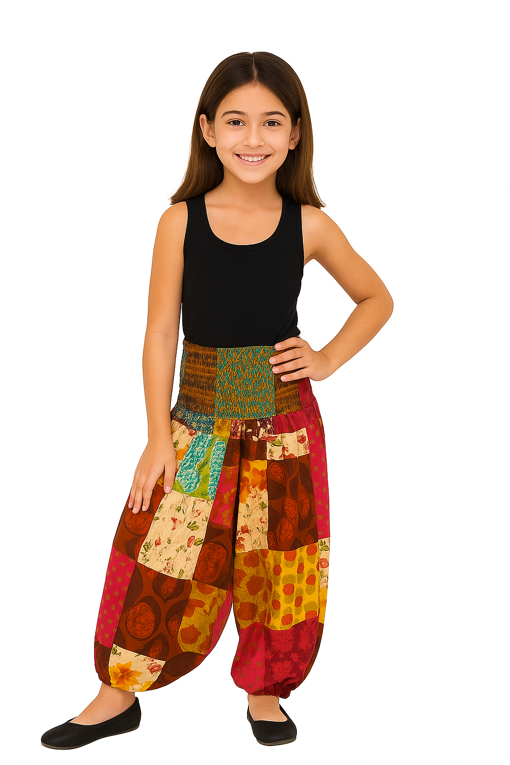Kids Patchwork Harem Pants – Colorful Boho Style for Girls