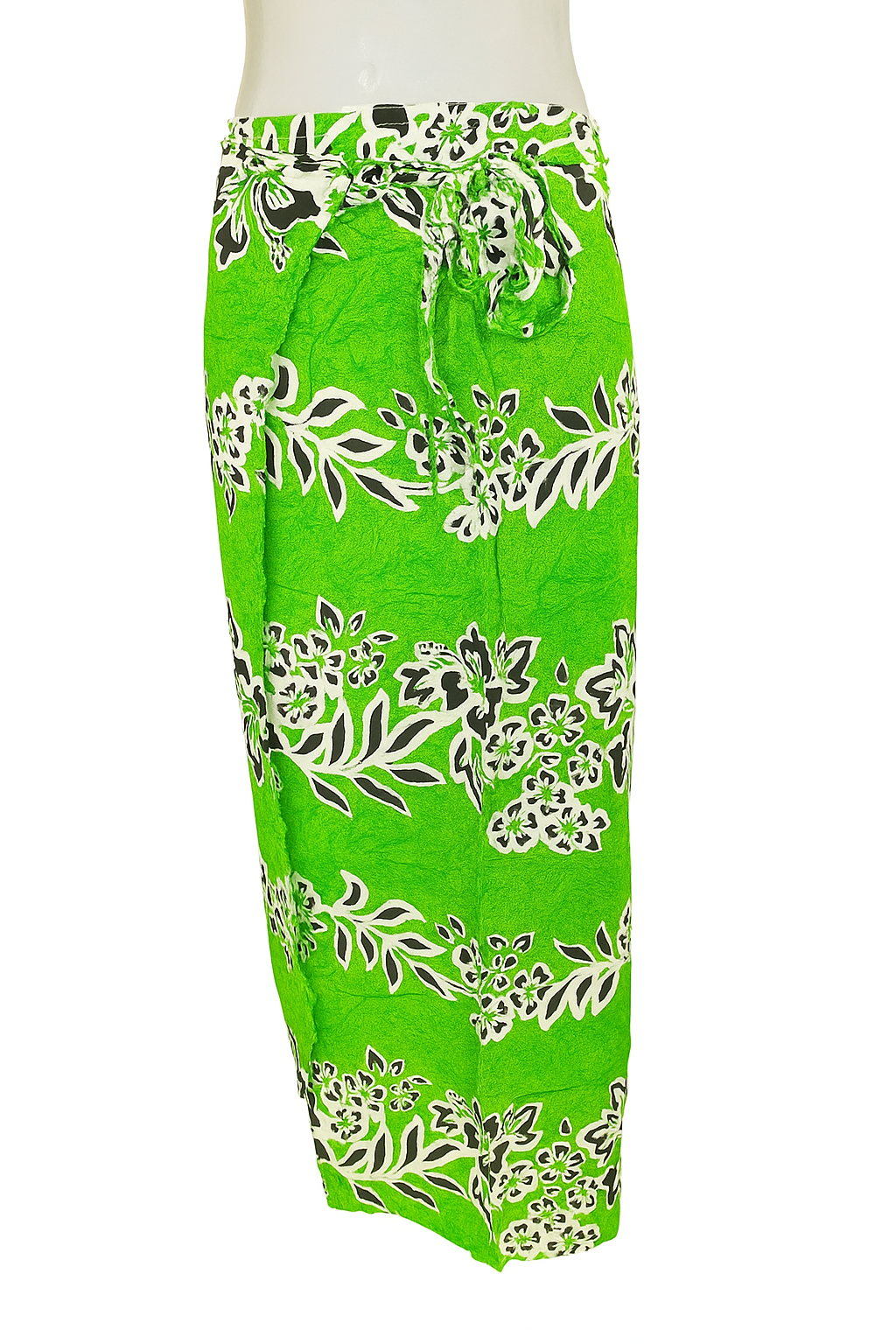 Vibrant Green Floral Sarong Skirt – Lightweight Wrap Skirt with Drawstring Tie