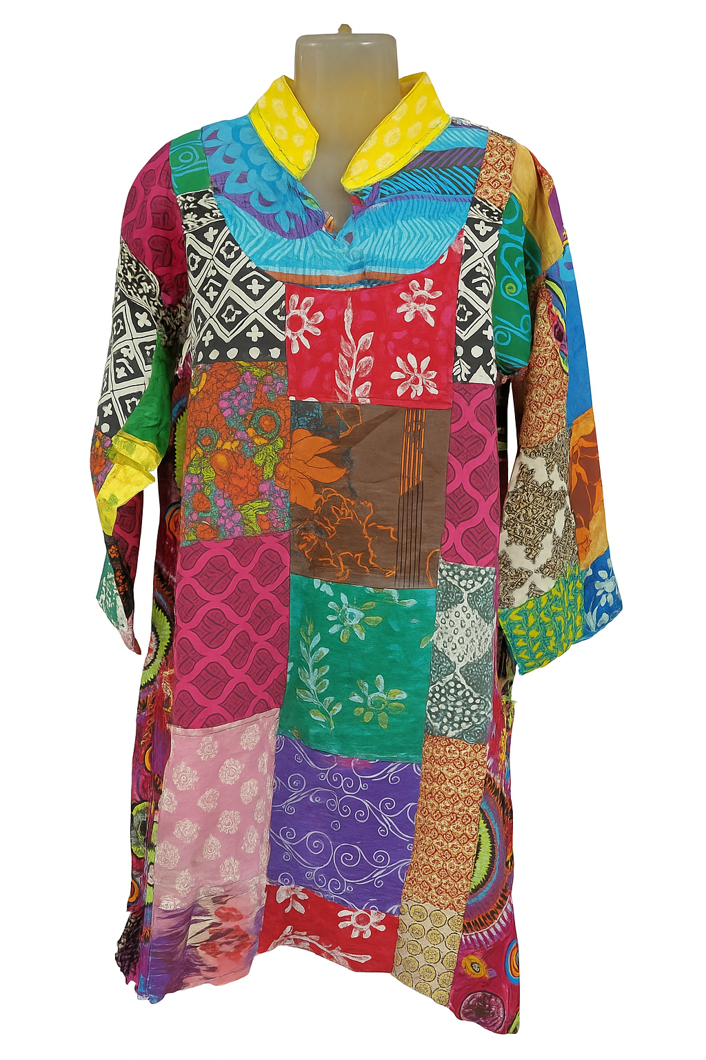 Boho Patchwork Tunic Dress – Multicolor Cotton Kurti for Women