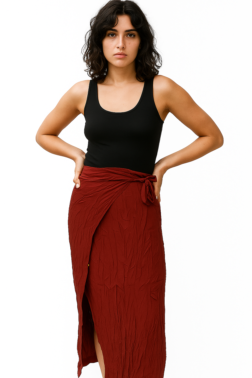 Rust Red Wrap Midi Skirt – Boho Chic Summer Beachwear
