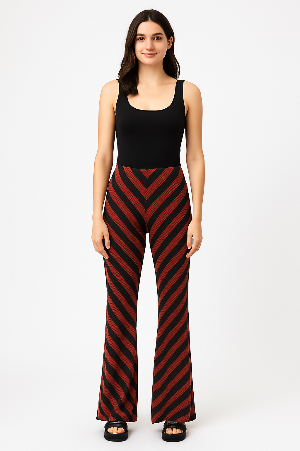 Chevron Striped Flared Pants – Red & Black