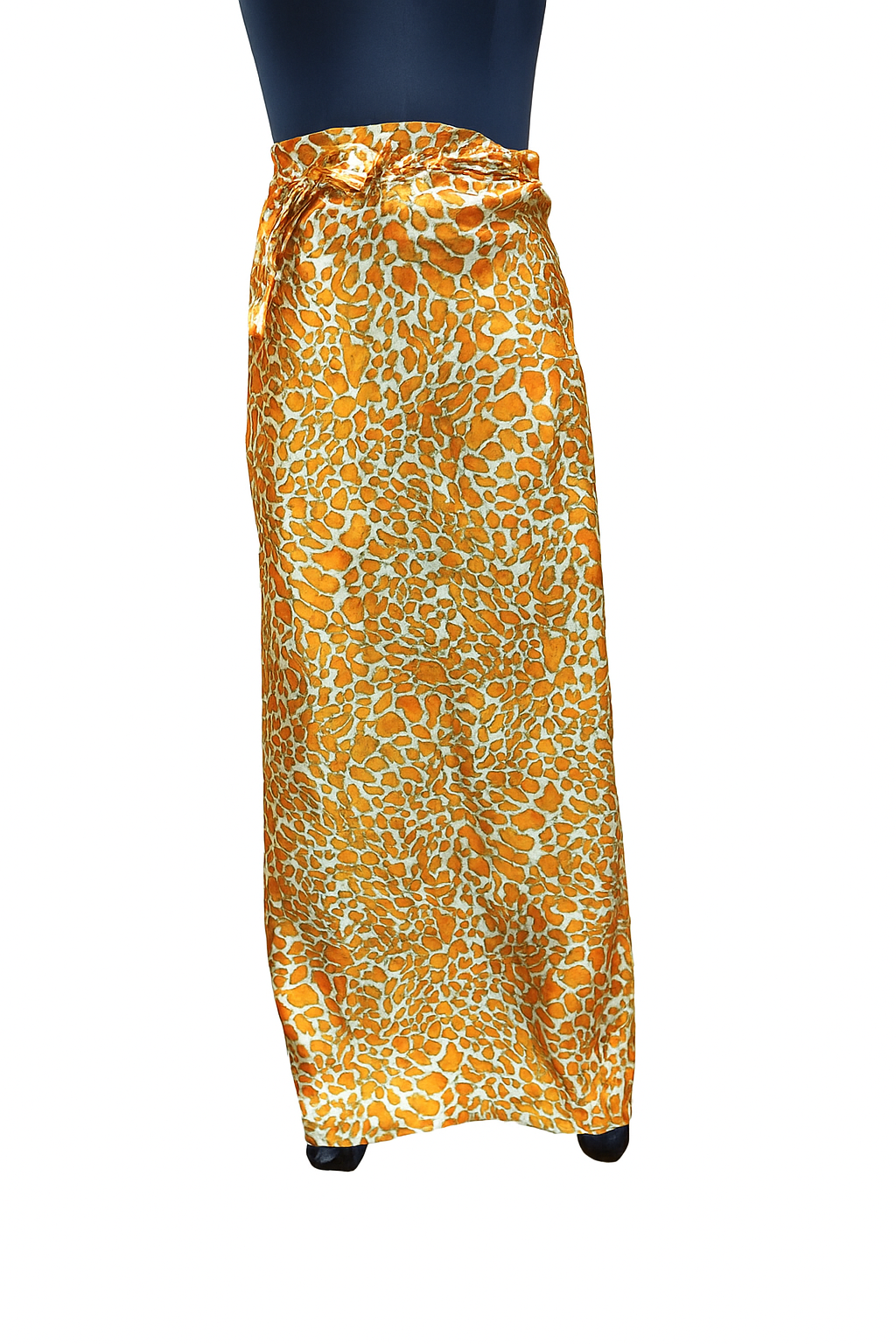 Giraffe Print Satin Wrap Maxi Skirt – Orange & Gold