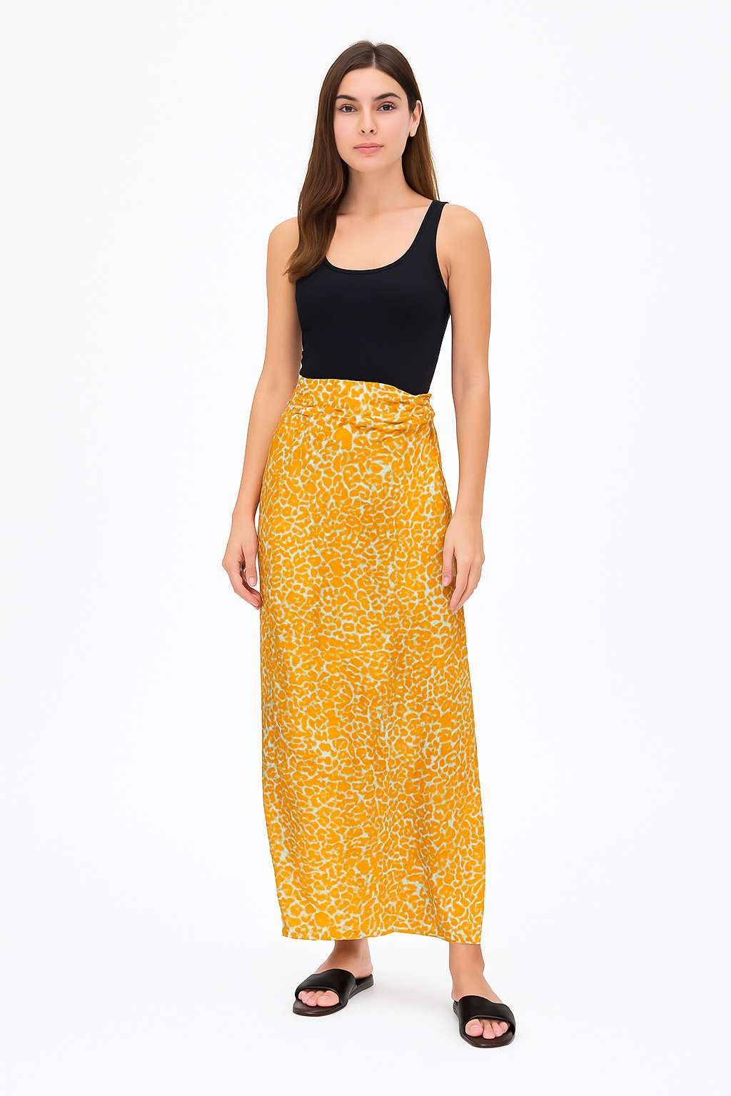 Giraffe Print Satin Wrap Maxi Skirt – Orange & Gold