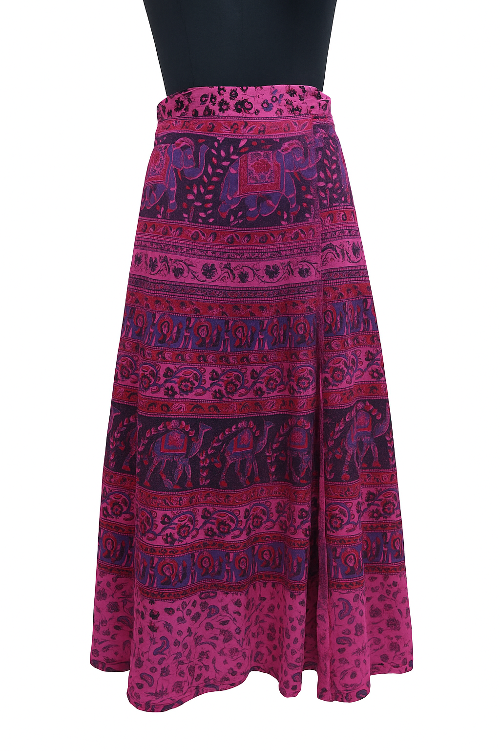 Boho Elephant Print Wrap Skirt – Magenta & Purple