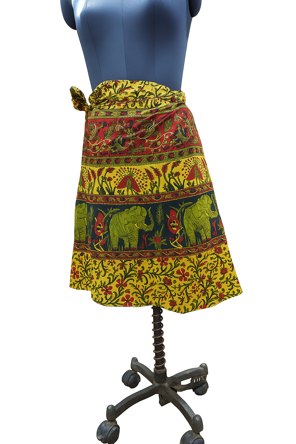 Ethnic Wrap Skirt with Traditional Indian Block Print – Vibrant Floral & Elephant Design
