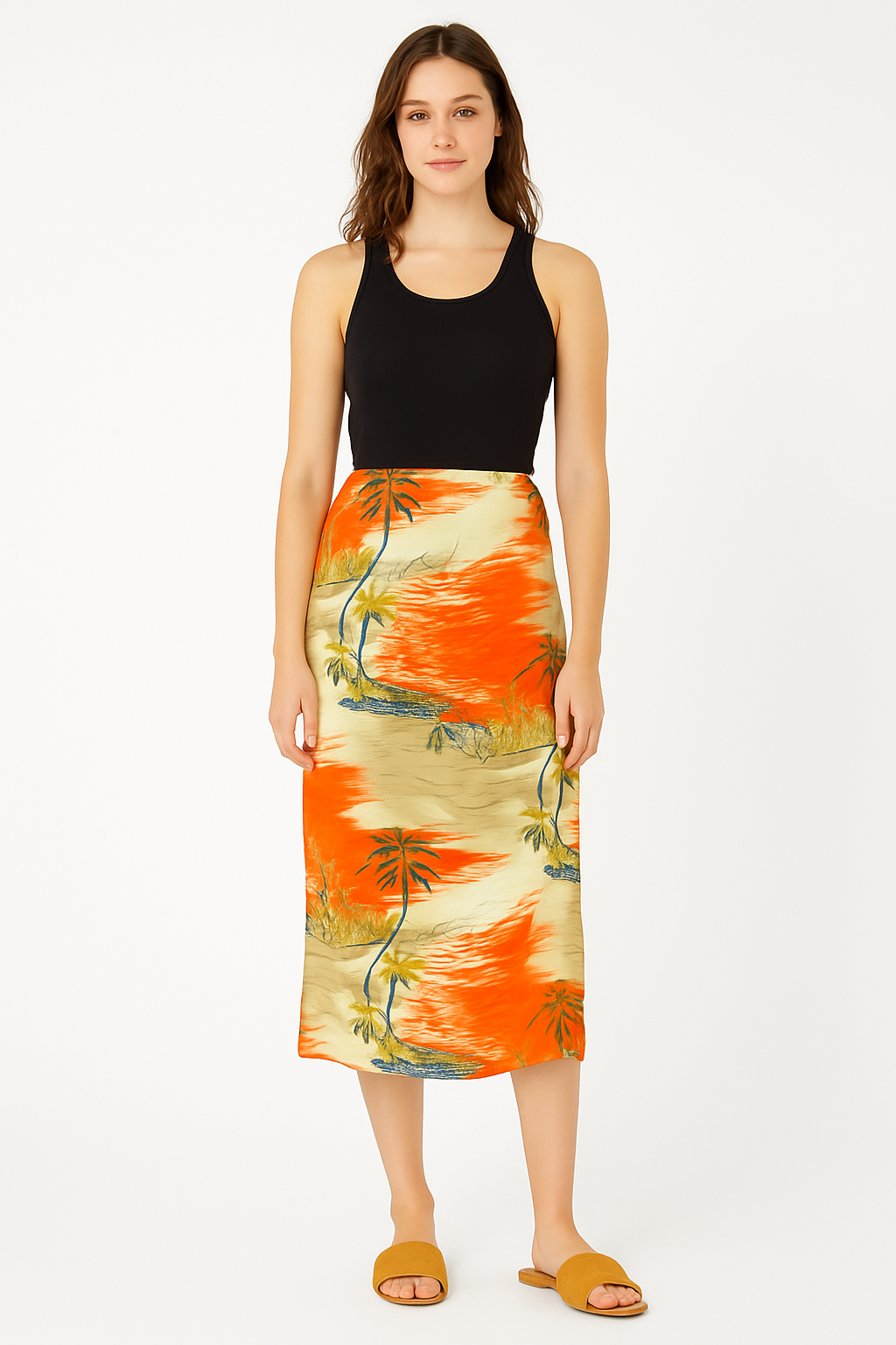 Tropical Print Midi Skirt – Beach Vacation Summer Wear