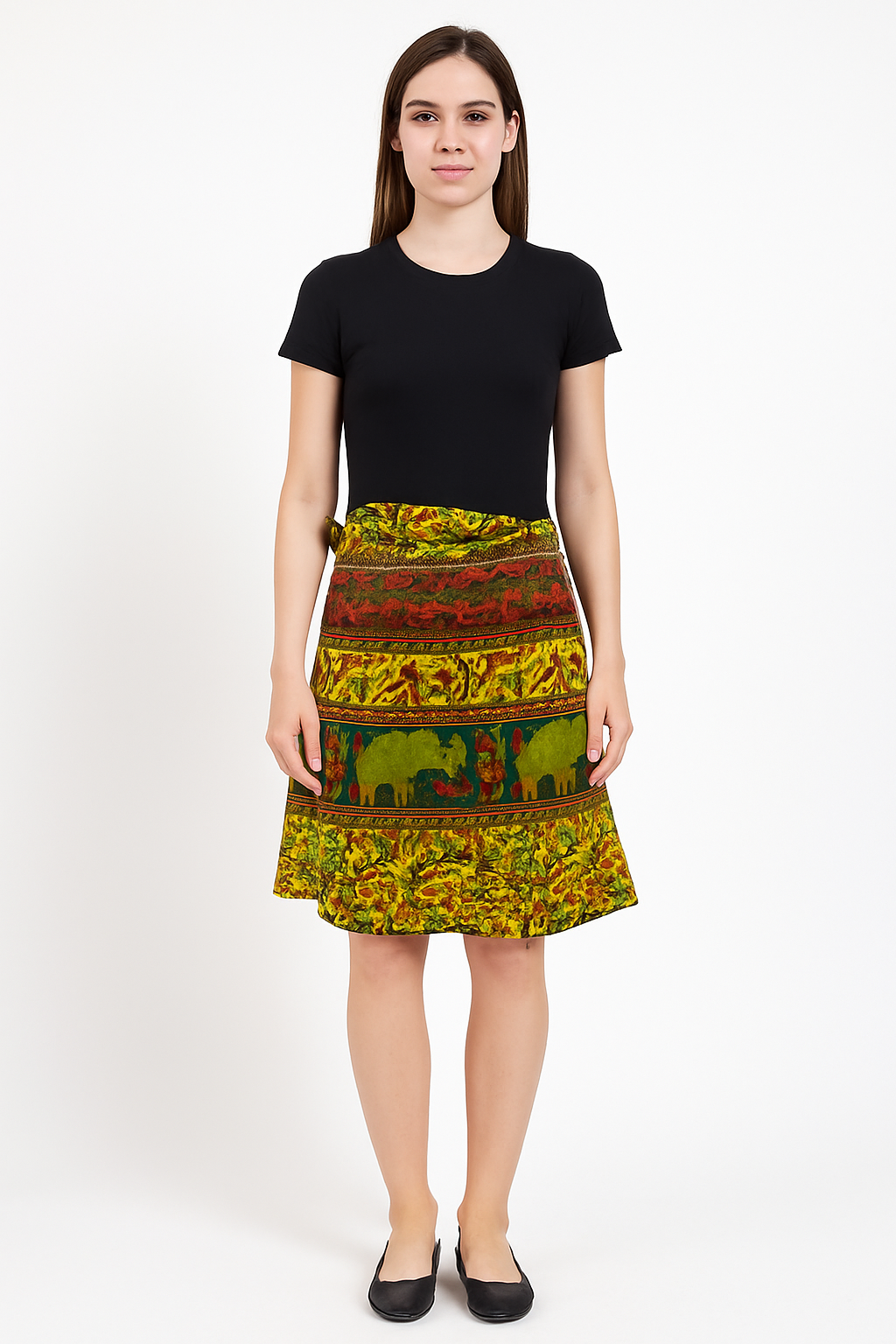 Ethnic Wrap Skirt with Traditional Indian Block Print – Vibrant Floral & Elephant Design