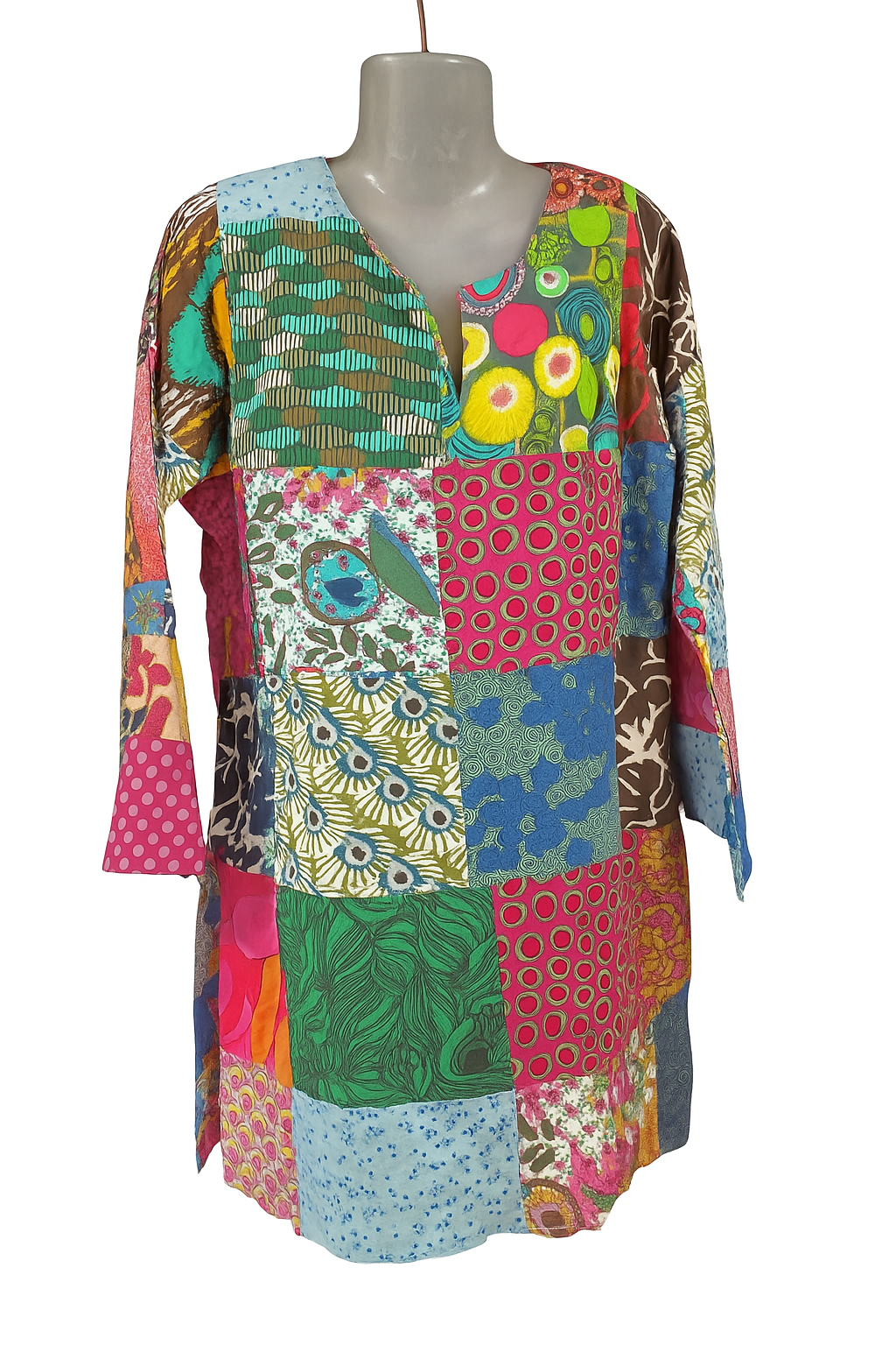 Women's Multicolor Patchwork Cotton Kurti – Boho Ethnic Tunic Top