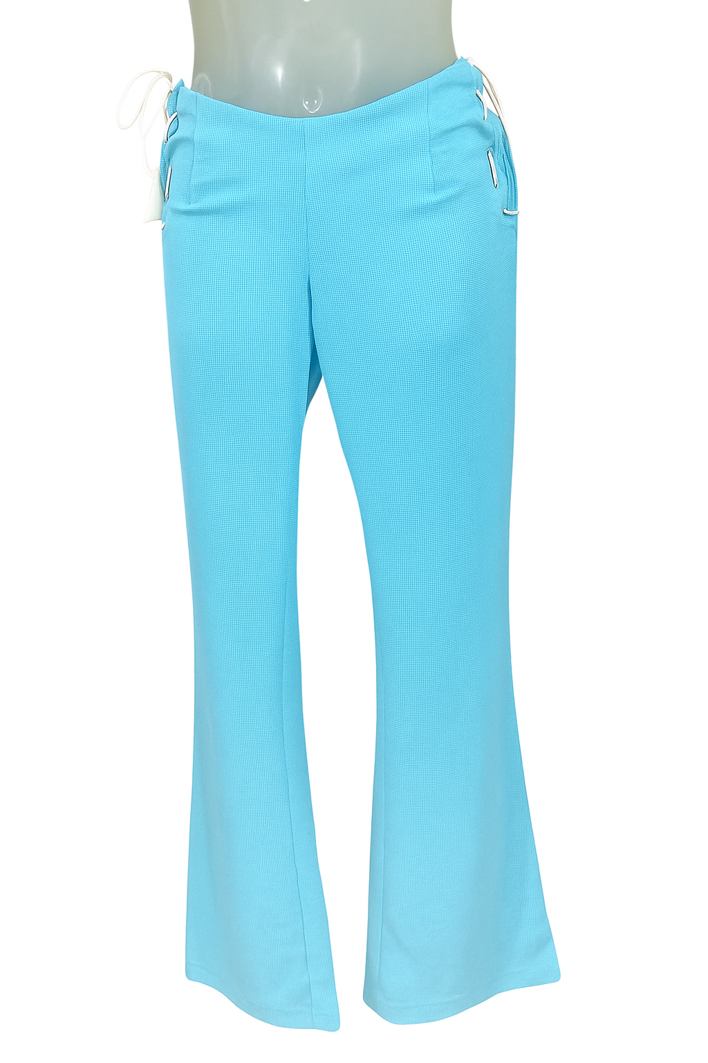 Women's Turquoise Flared Knit Pants with Side Tie