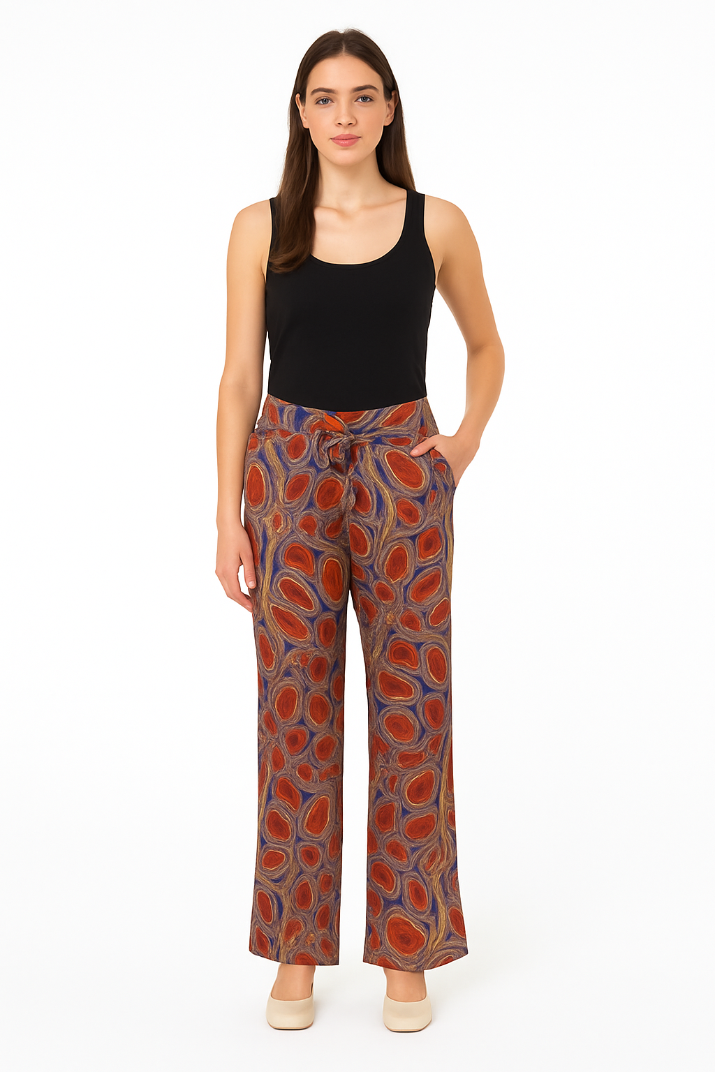 Abstract Print High-Waisted Wide-Leg Women's Pants