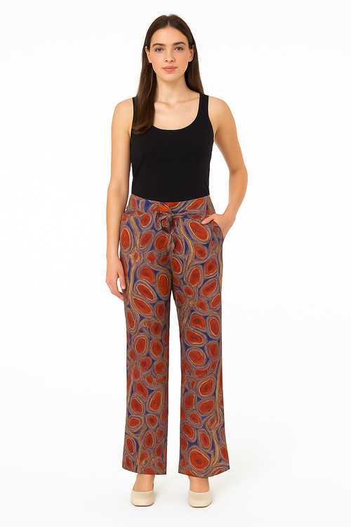 Abstract Print High-Waisted Wide-Leg Women's Pants