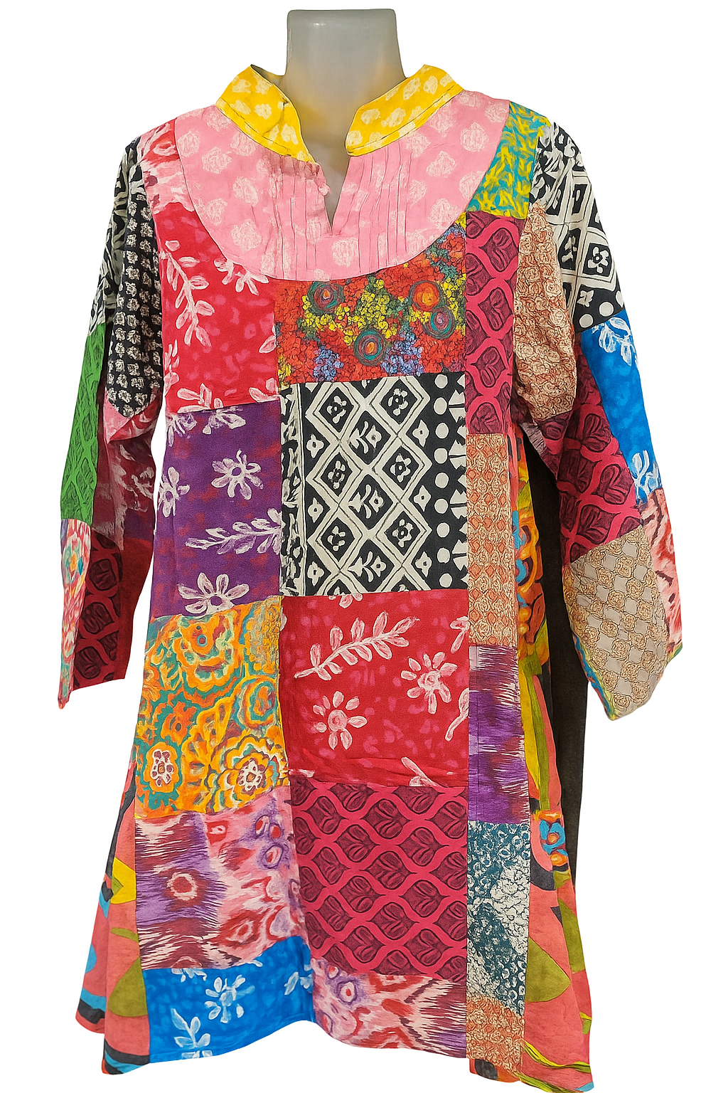 Women's Multicolor Patchwork Cotton Kurti – Boho Ethnic Tunic