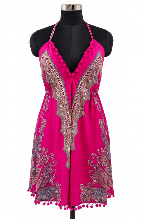 Fuchsia Paisley Halter Maxi dress