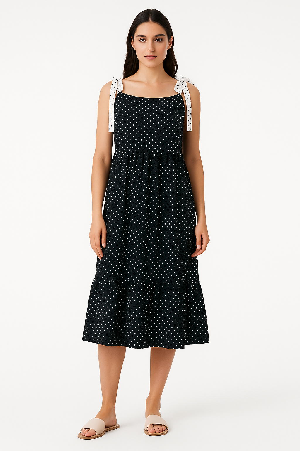 Elegant Black Polka Dot Midi Sundress