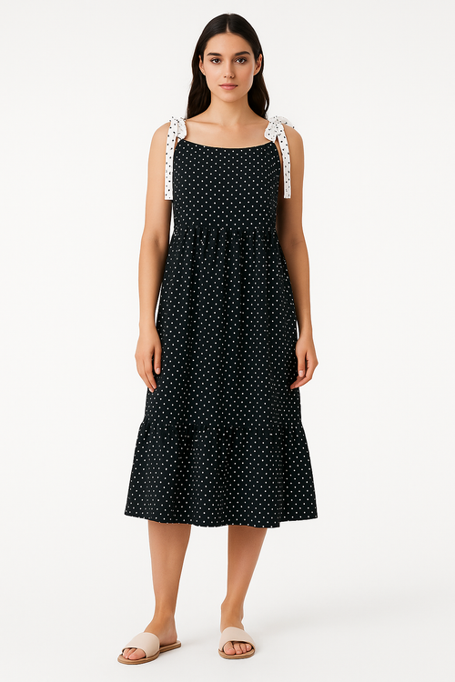 Elegant Black Polka Dot Midi Sundress
