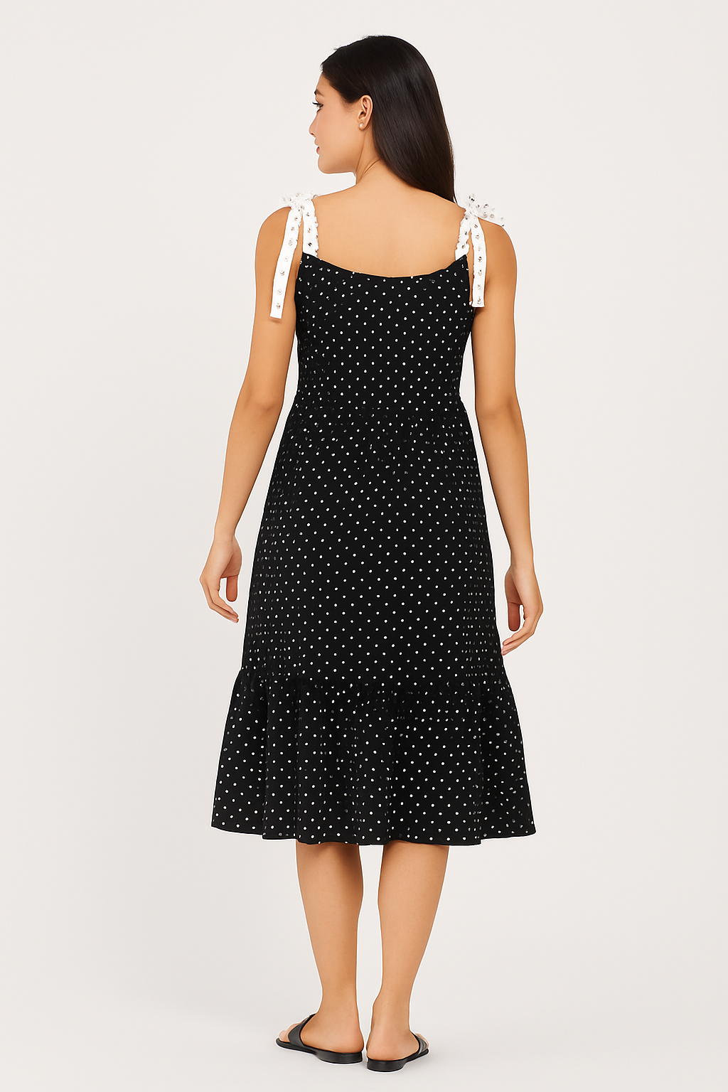 Elegant Black Polka Dot Midi Sundress