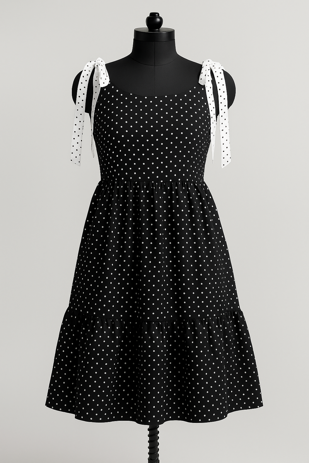Elegant Black Polka Dot Midi Sundress