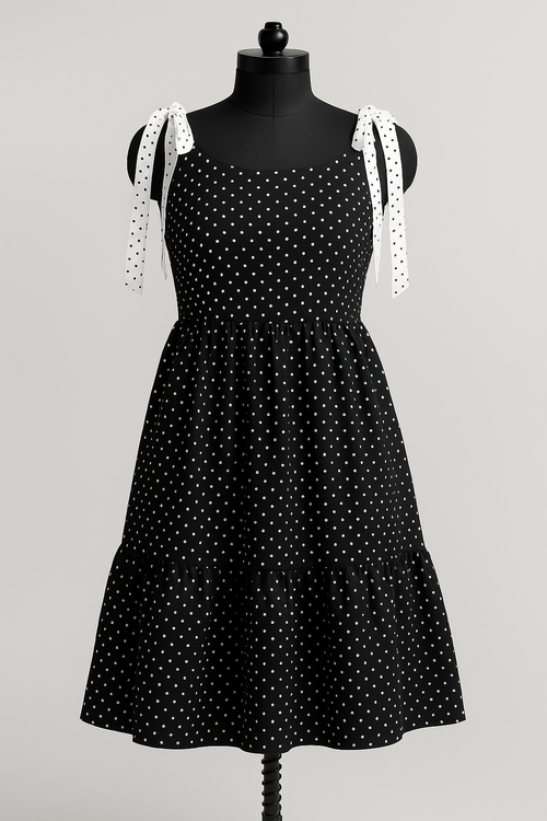 Elegant Black Polka Dot Midi Sundress